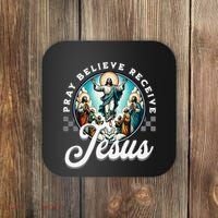 Pray Believe Receive Jesus For Catholic Christian Faith Coaster thumb 0