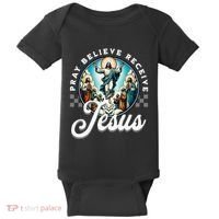 Pray Believe Receive Jesus For Catholic Christian Faith Baby Bodysuit thumb 0