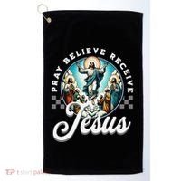 Pray Believe Receive Jesus For Catholic Christian Faith Golf Towel thumb 0