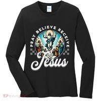 Pray Believe Receive Jesus For Catholic Christian Faith Women's Long Sleeve Shirt thumb 0