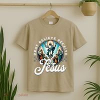 Pray Believe Receive Jesus For Catholic Christian Faith T-Shirt thumb 2