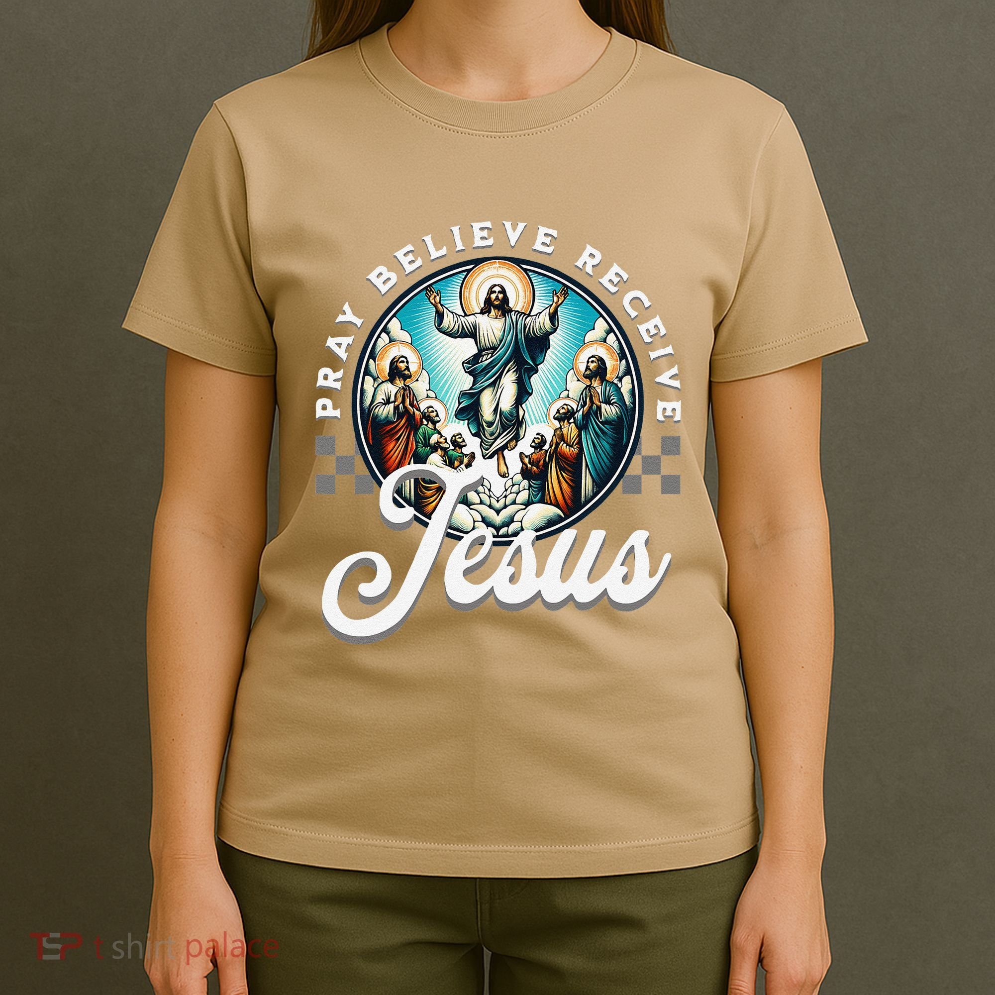 Pray Believe Receive Jesus For Catholic Christian Faith T-Shirt