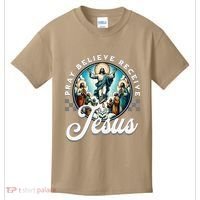 Pray Believe Receive Jesus For Catholic Christian Faith Kids T-Shirt thumb 0