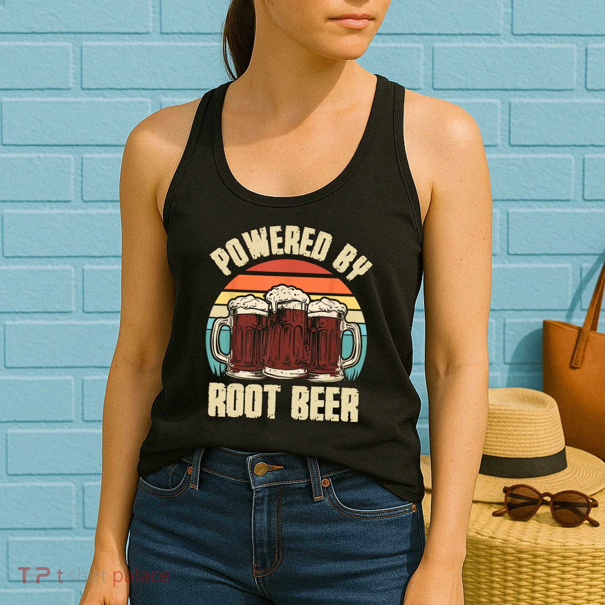 Powered By Root Beer Soda Drink Funny Root Beer Retro Women's Tank Top