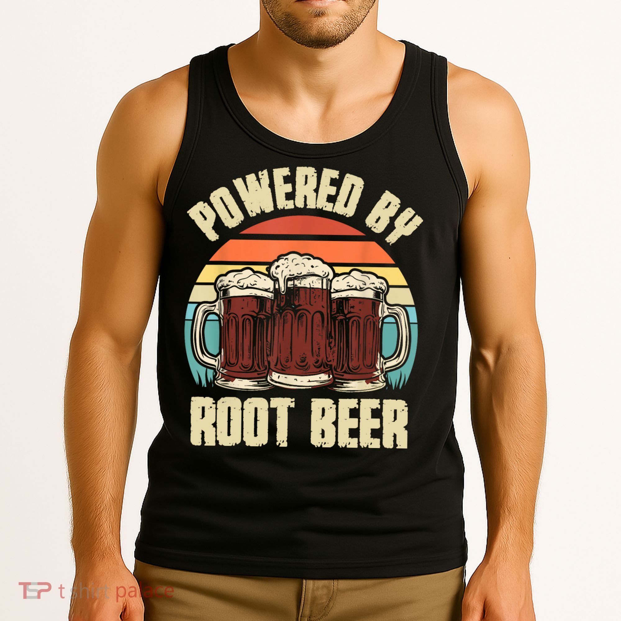 Powered By Root Beer Soda Drink Funny Root Beer Retro Tank Top