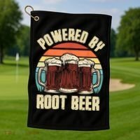 Powered By Root Beer Soda Drink Funny Root Beer Retro Golf Towel thumb 1