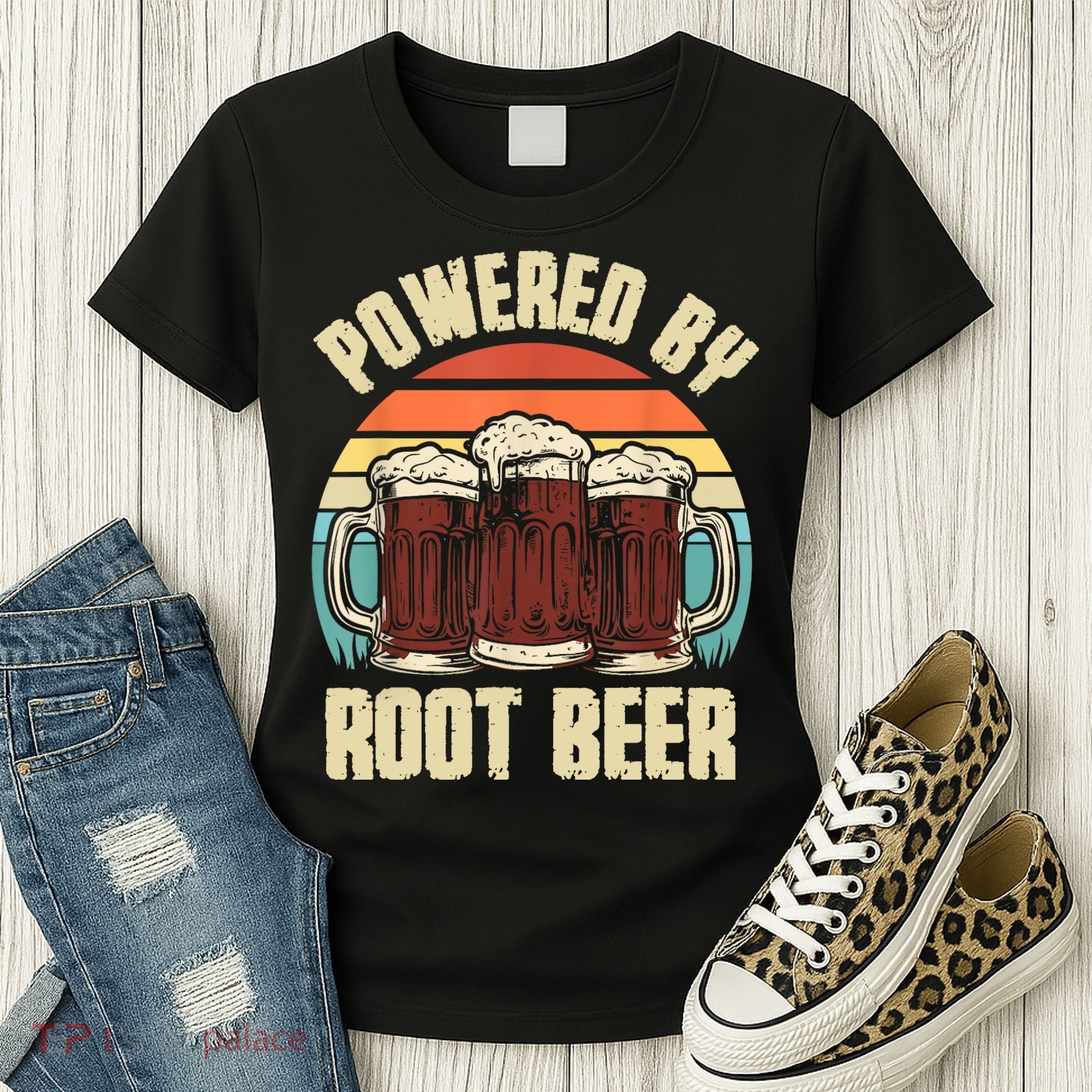 Powered By Root Beer Soda Drink Funny Root Beer Retro Women's T-Shirt