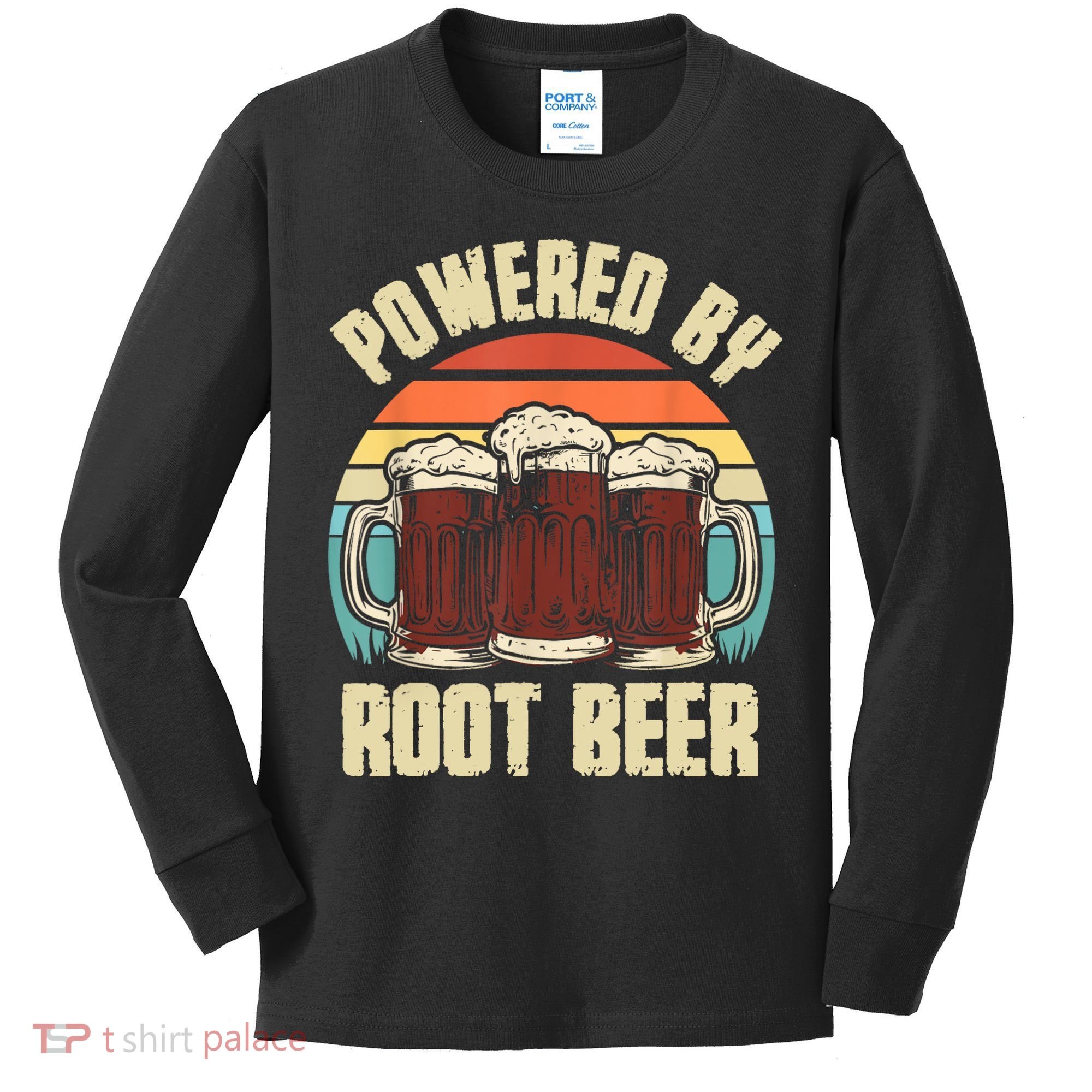 Powered By Root Beer Soda Drink Funny Root Beer Retro Kids Long Sleeve Shirt