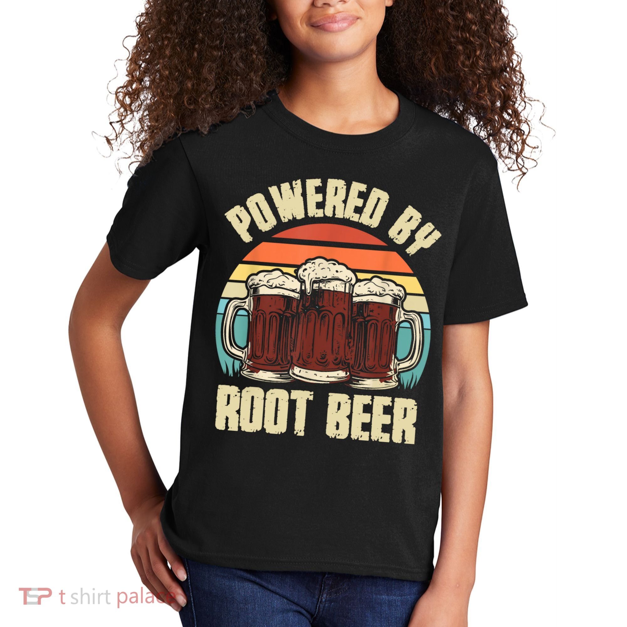 Powered By Root Beer Soda Drink Funny Root Beer Retro Kids T-Shirt