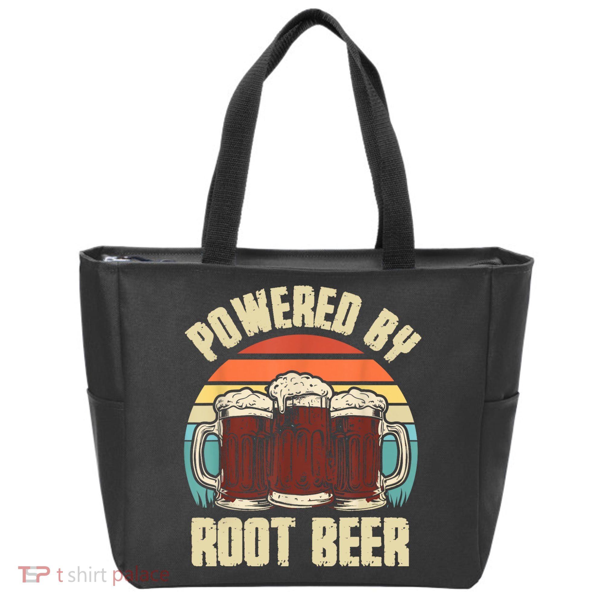 Powered By Root Beer Soda Drink Funny Root Beer Retro Tote Bag