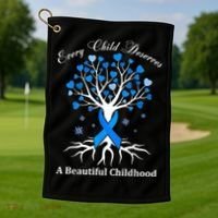 Pinwheels Blue Ribbon Child Abuse Prevention Awareness Gift Golf Towel thumb 1