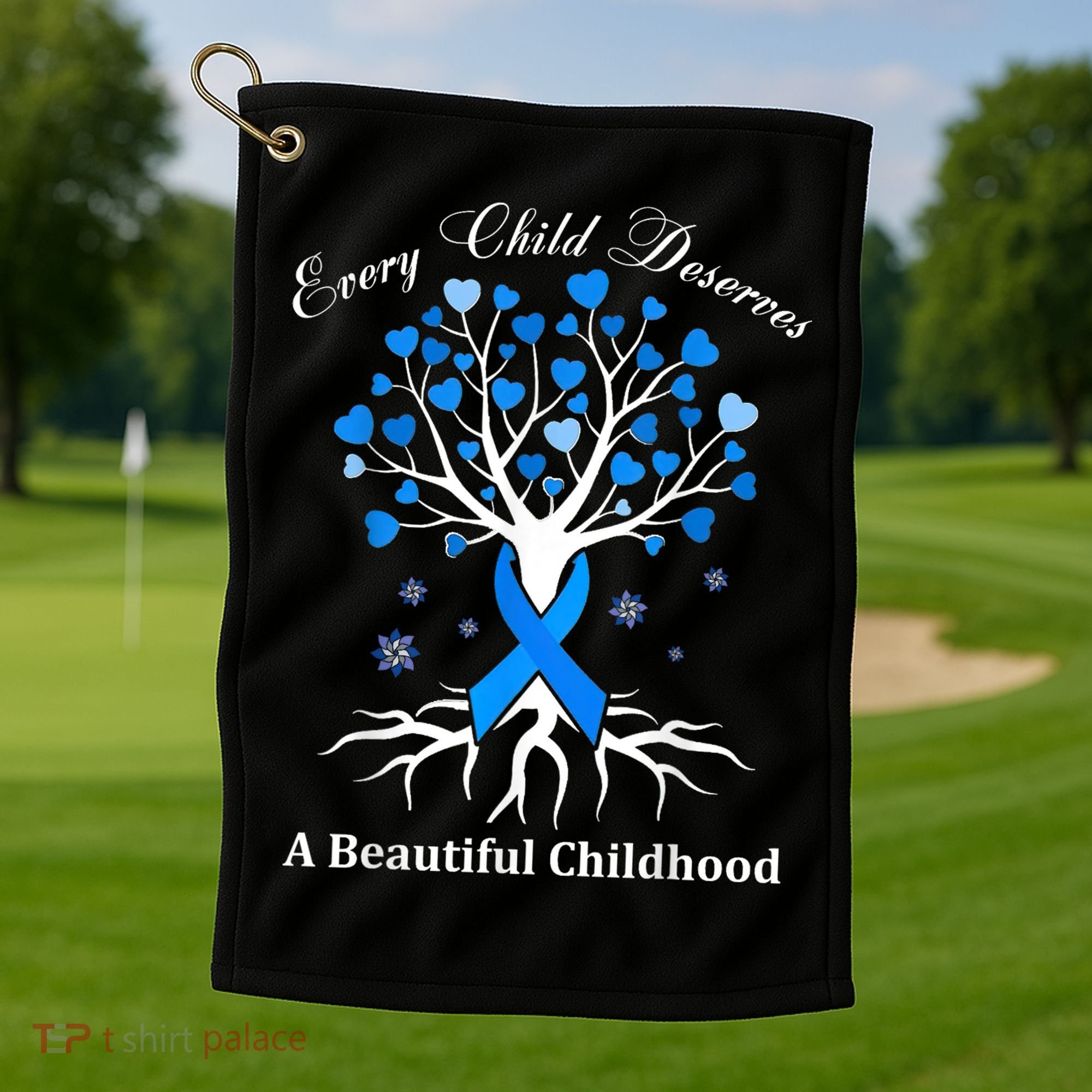 Pinwheels Blue Ribbon Child Abuse Prevention Awareness Gift Golf Towel