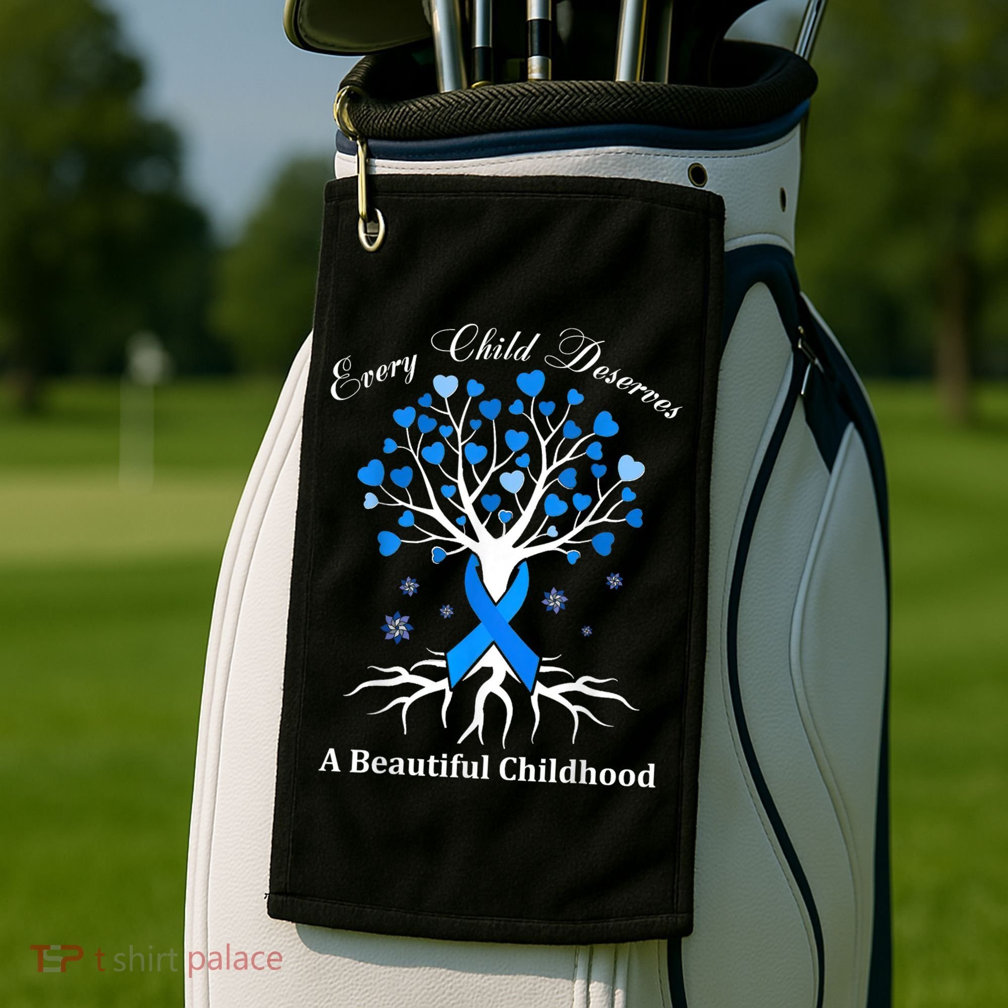 Pinwheels Blue Ribbon Child Abuse Prevention Awareness Gift Golf Towel
