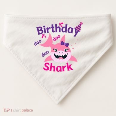 Pink Birthday Shark Doo Doo Doo USA-Made Doggie Bandana