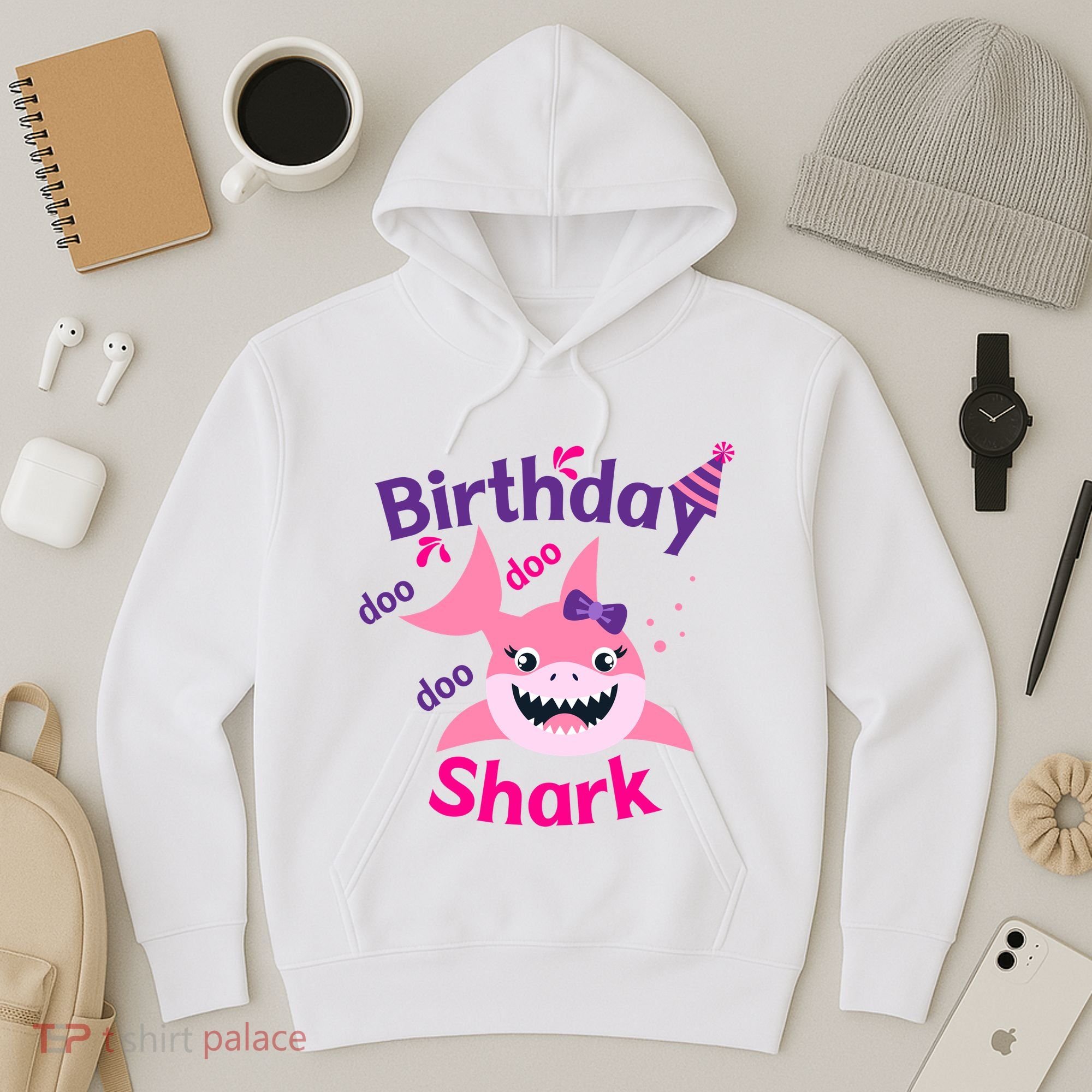 Pink Birthday Shark Doo Doo Doo Hoodie