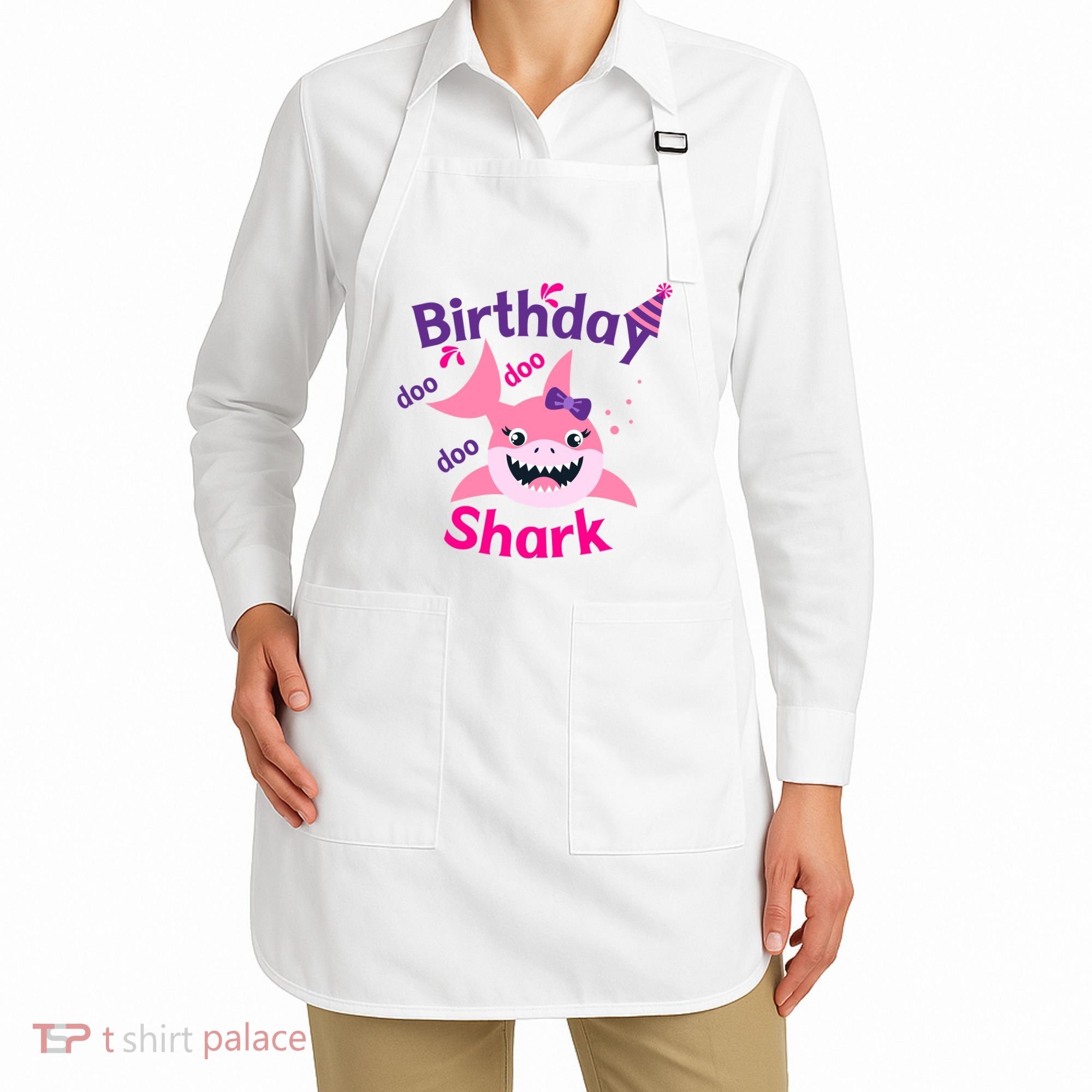 Pink Birthday Shark Doo Doo Doo Apron