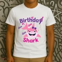 Pink Birthday Shark Doo Doo Doo T-Shirt thumb 3