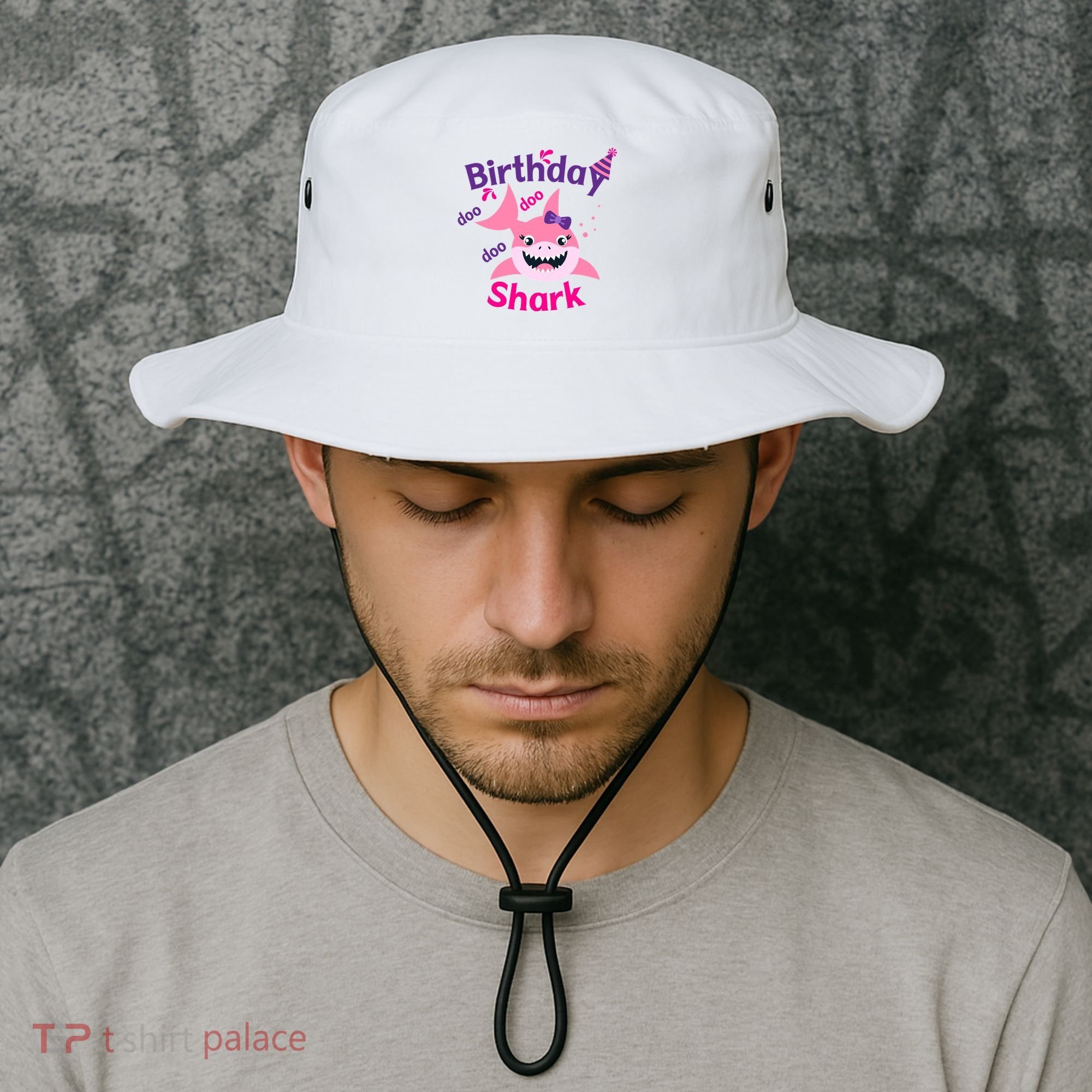 Pink Birthday Shark Doo Doo Doo Bucket Hat