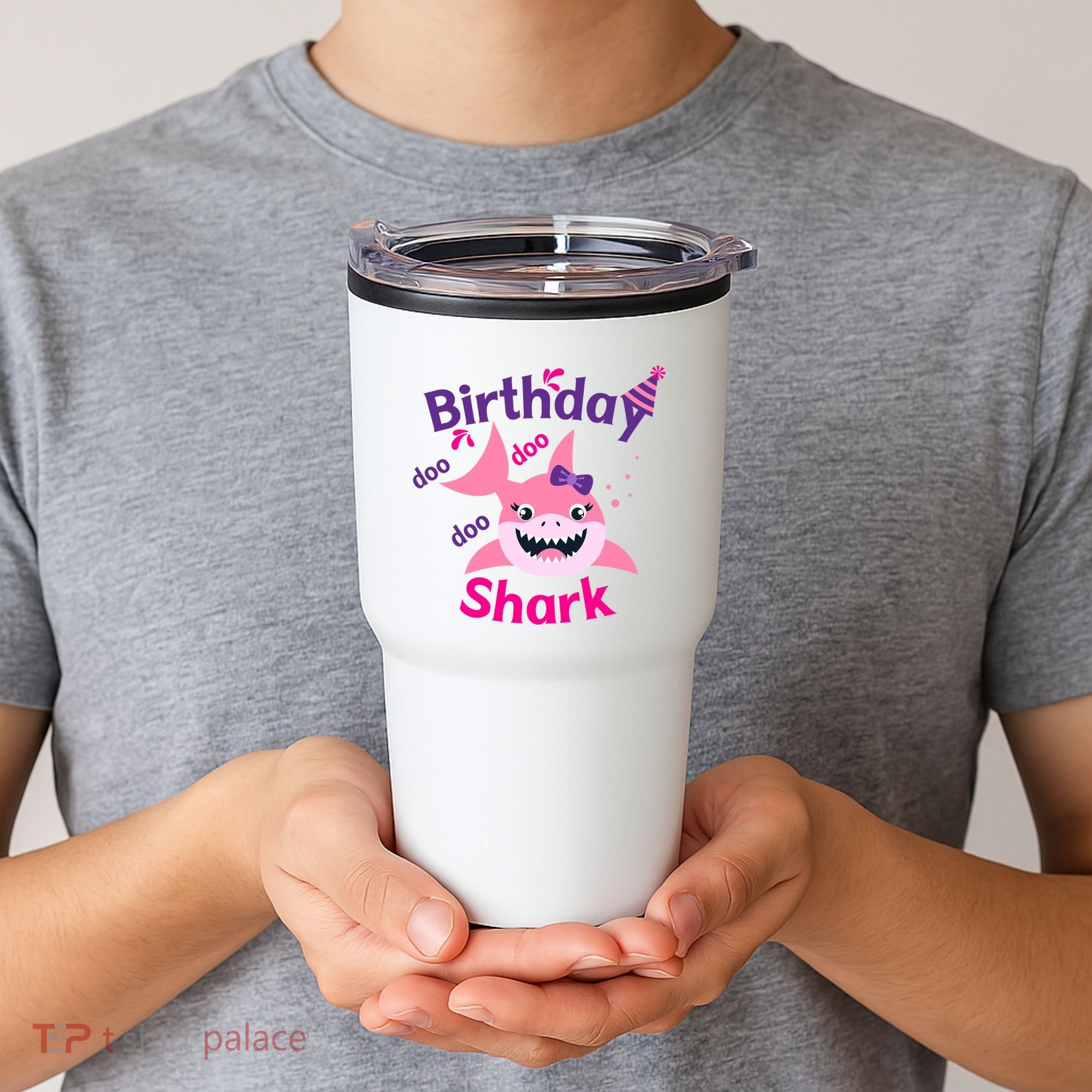 Pink Birthday Shark Doo Doo Doo Tumbler