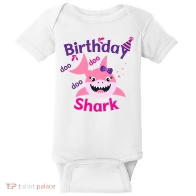 Pink Birthday Shark Doo Doo Doo Baby Bodysuit