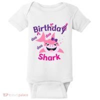 Pink Birthday Shark Doo Doo Doo Baby Bodysuit thumb 0