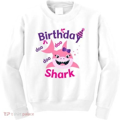 Pink Birthday Shark Doo Doo Doo Kids Sweatshirt