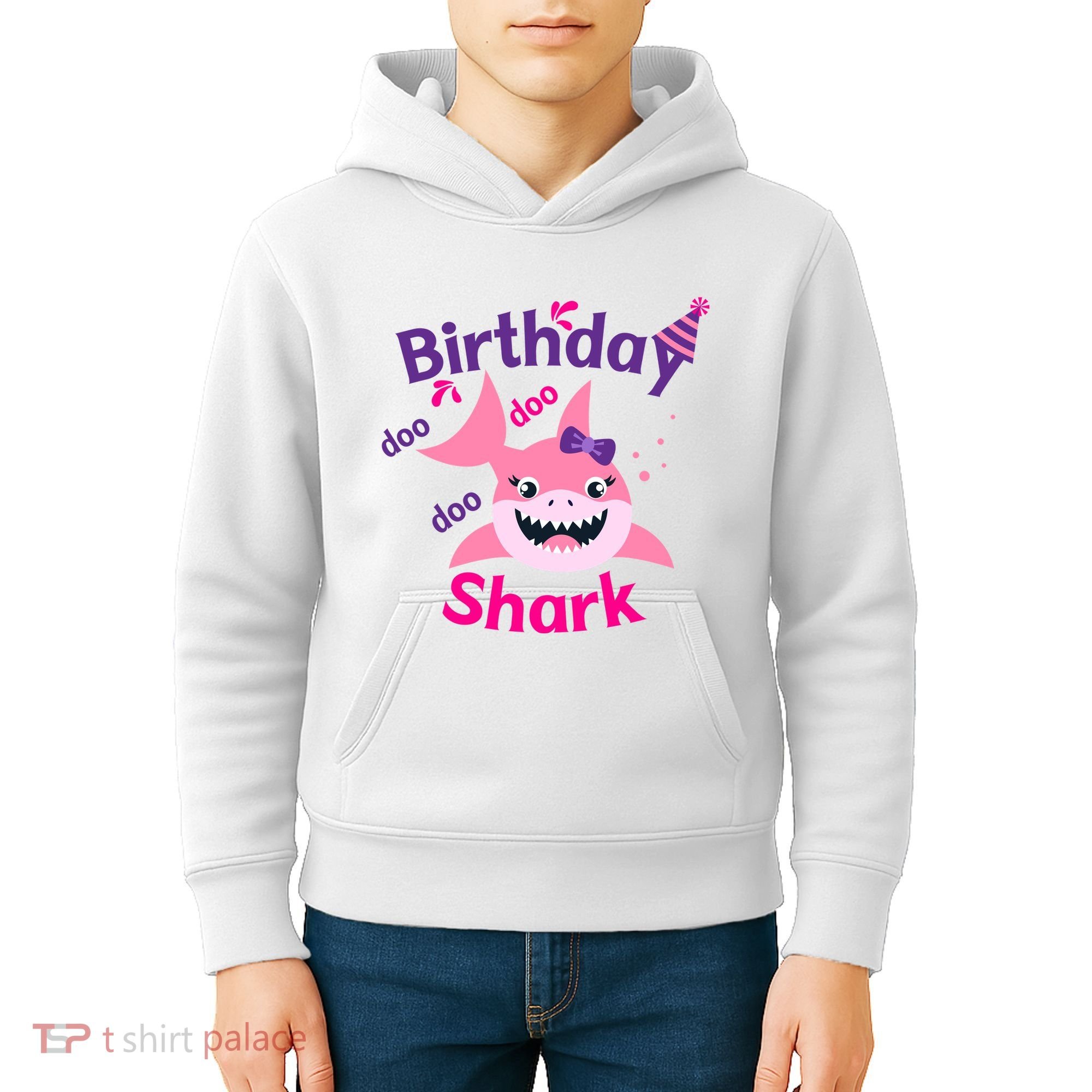 Pink Birthday Shark Doo Doo Doo Kids Hoodie