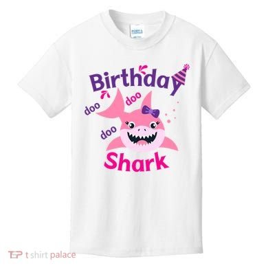 Pink Birthday Shark Doo Doo Doo Kids T-Shirt