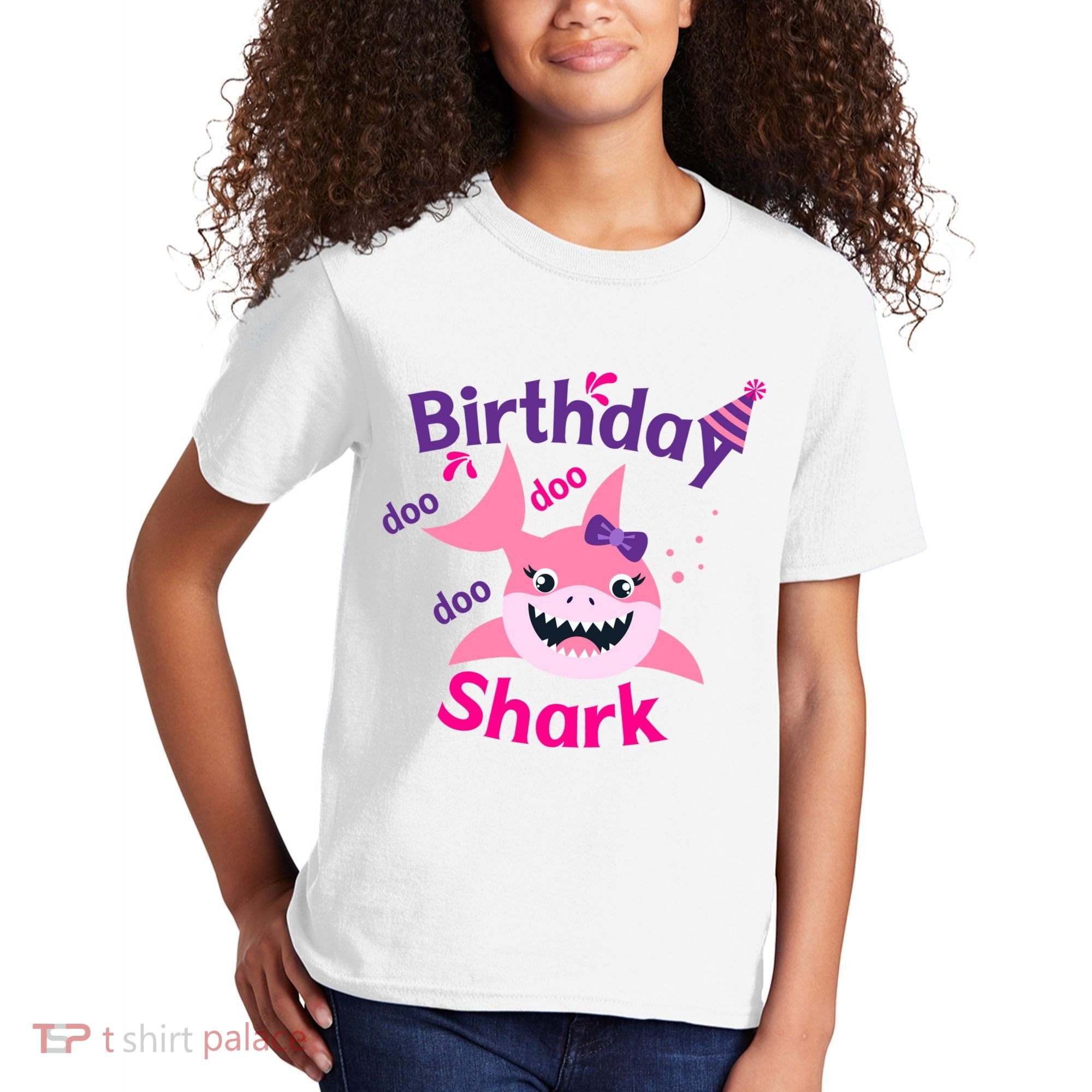 Pink Birthday Shark Doo Doo Doo Kids T-Shirt