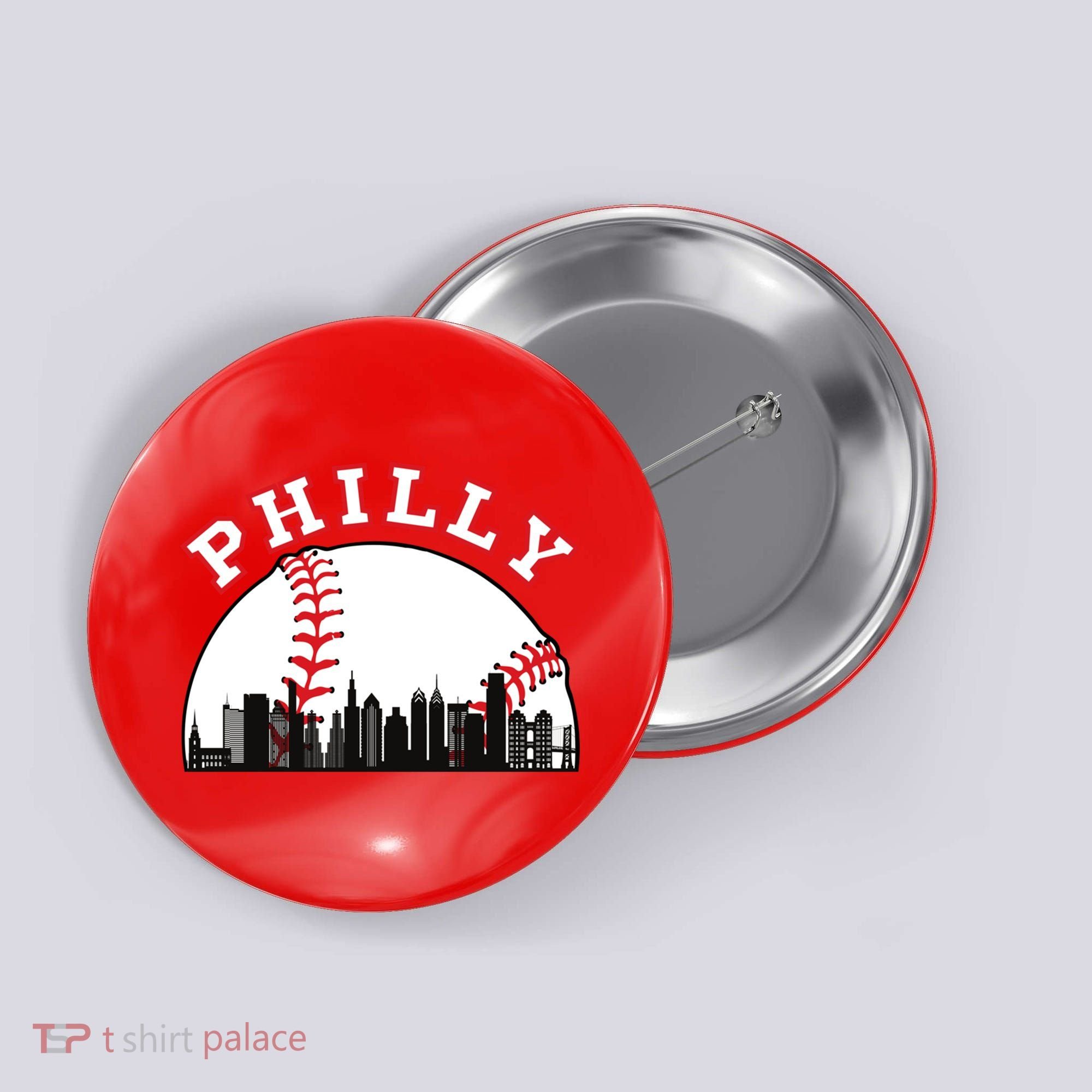 Philly Baseball Shirt Philadelphia Baseball PA Cityscape Skyline Button