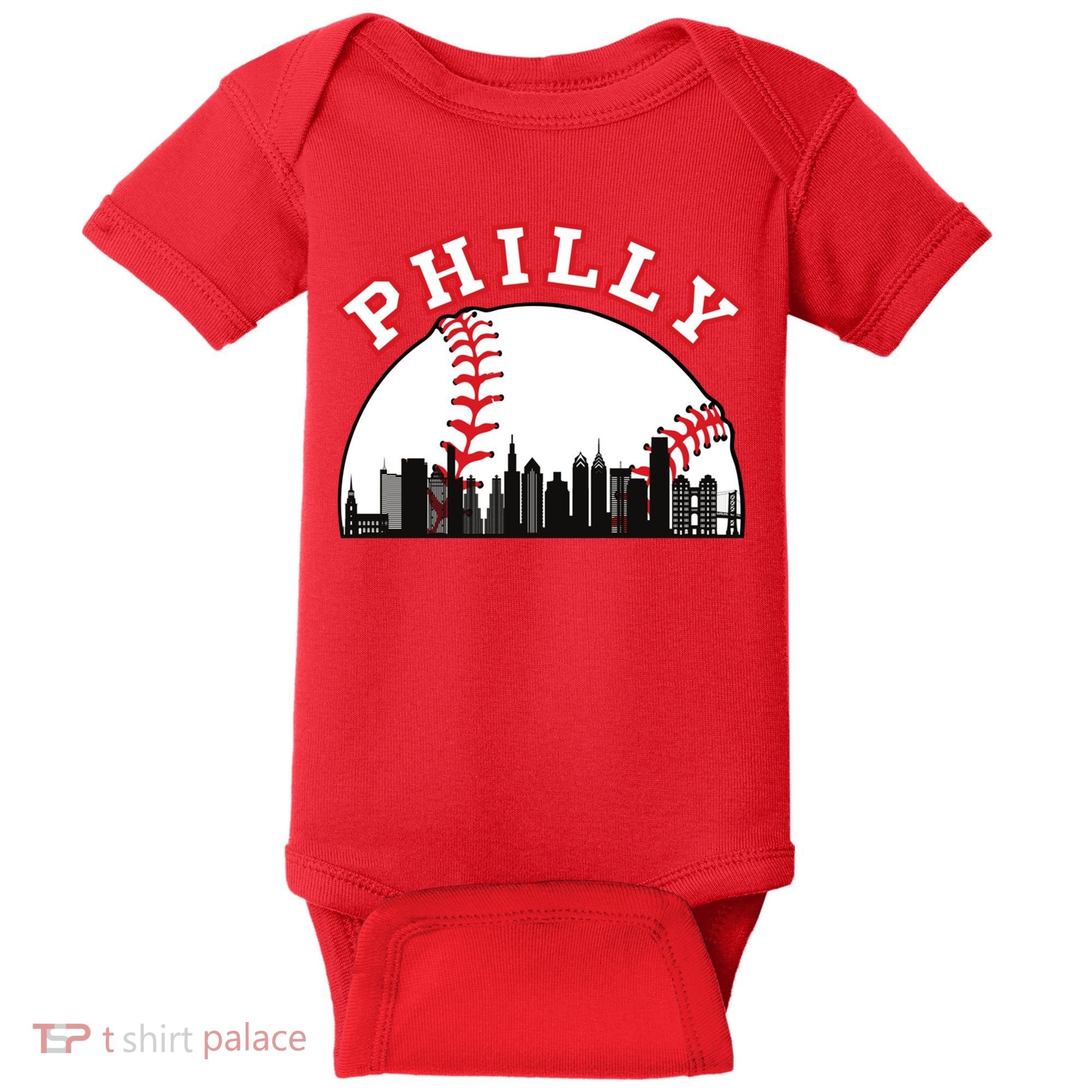 Philly Baseball Shirt Philadelphia Baseball PA Cityscape Skyline Baby Bodysuit