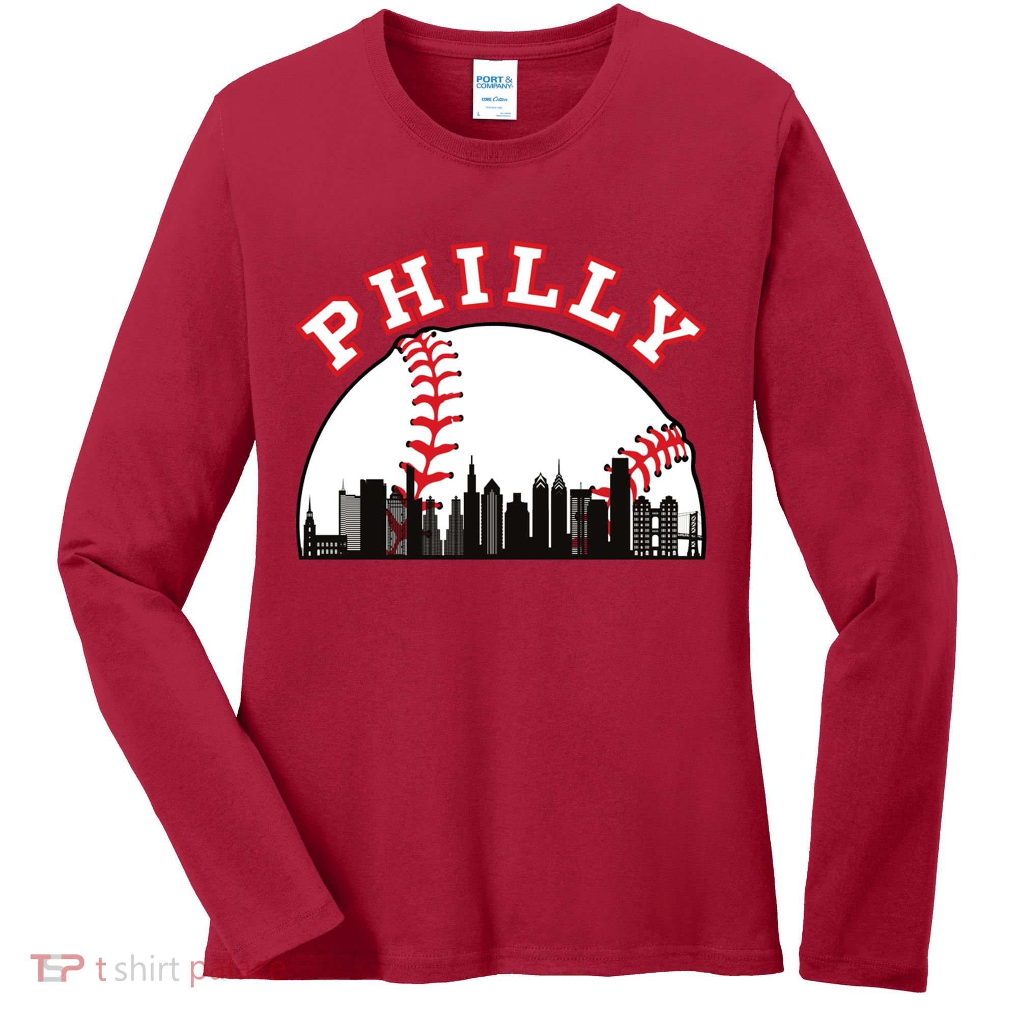 Philly Baseball Shirt Philadelphia Baseball PA Cityscape Skyline Women's Long Sleeve Shirt