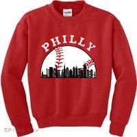 Philly Baseball Shirt Philadelphia Baseball PA Cityscape Skyline Kids Sweatshirt thumb 0