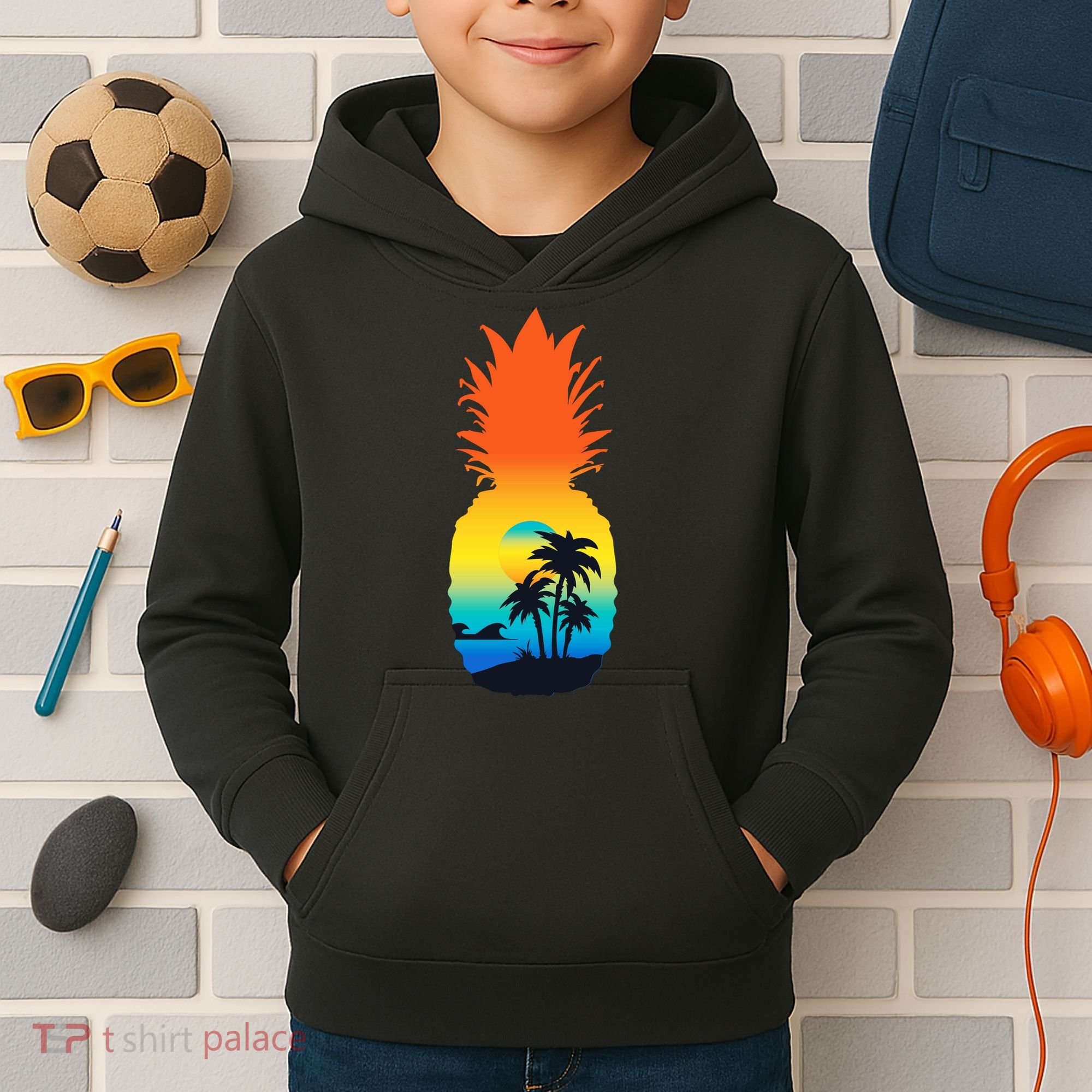 Pineapple Summer Sunset Beach Kids Hoodie