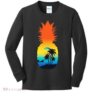 Pineapple Summer Sunset Beach Kids Long Sleeve Shirt