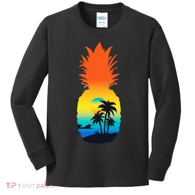 Pineapple Summer Sunset Beach Kids Long Sleeve Shirt