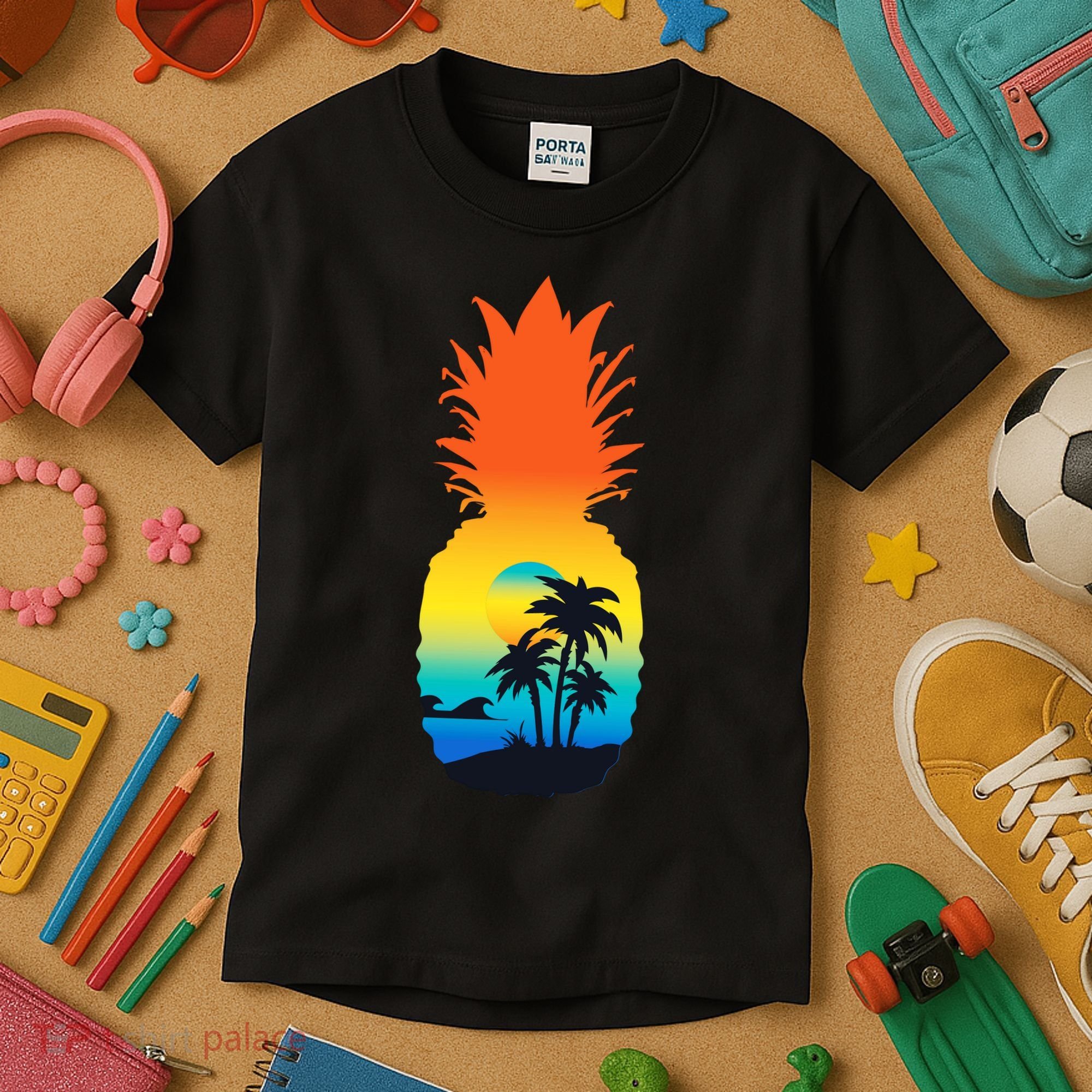 Pineapple Summer Sunset Beach Kids T-Shirt