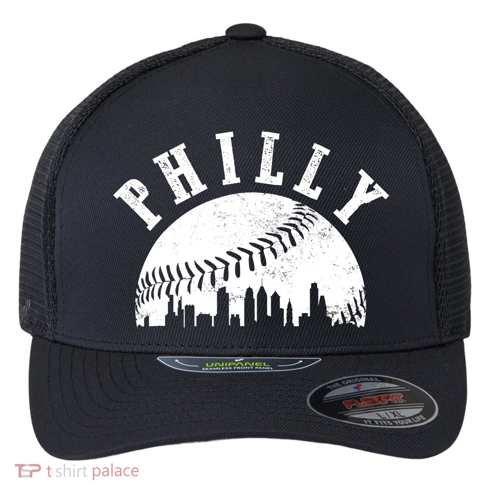 Philly Baseball Sports Skyline Illustration Cityscape Flexfit Unipanel Trucker Cap
