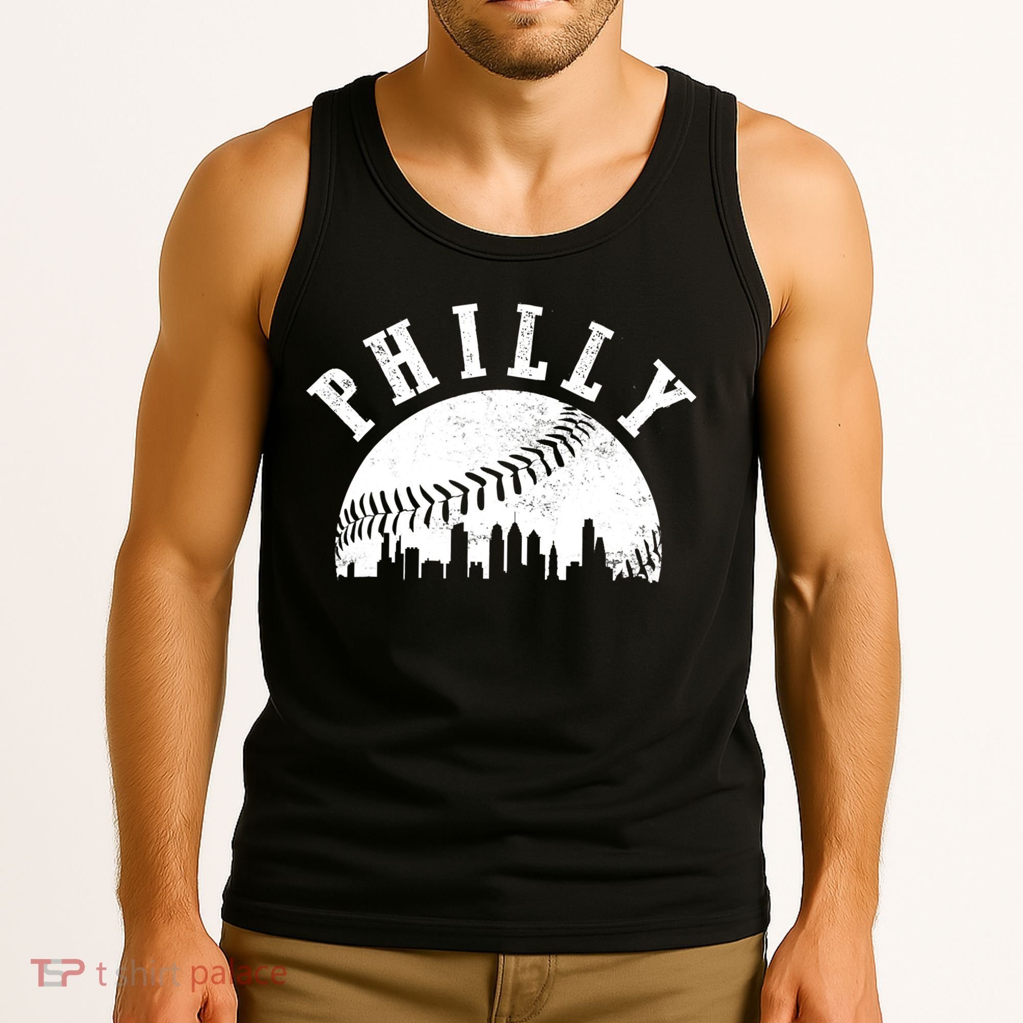 Philly Baseball Sports Skyline Illustration Cityscape Tank Top