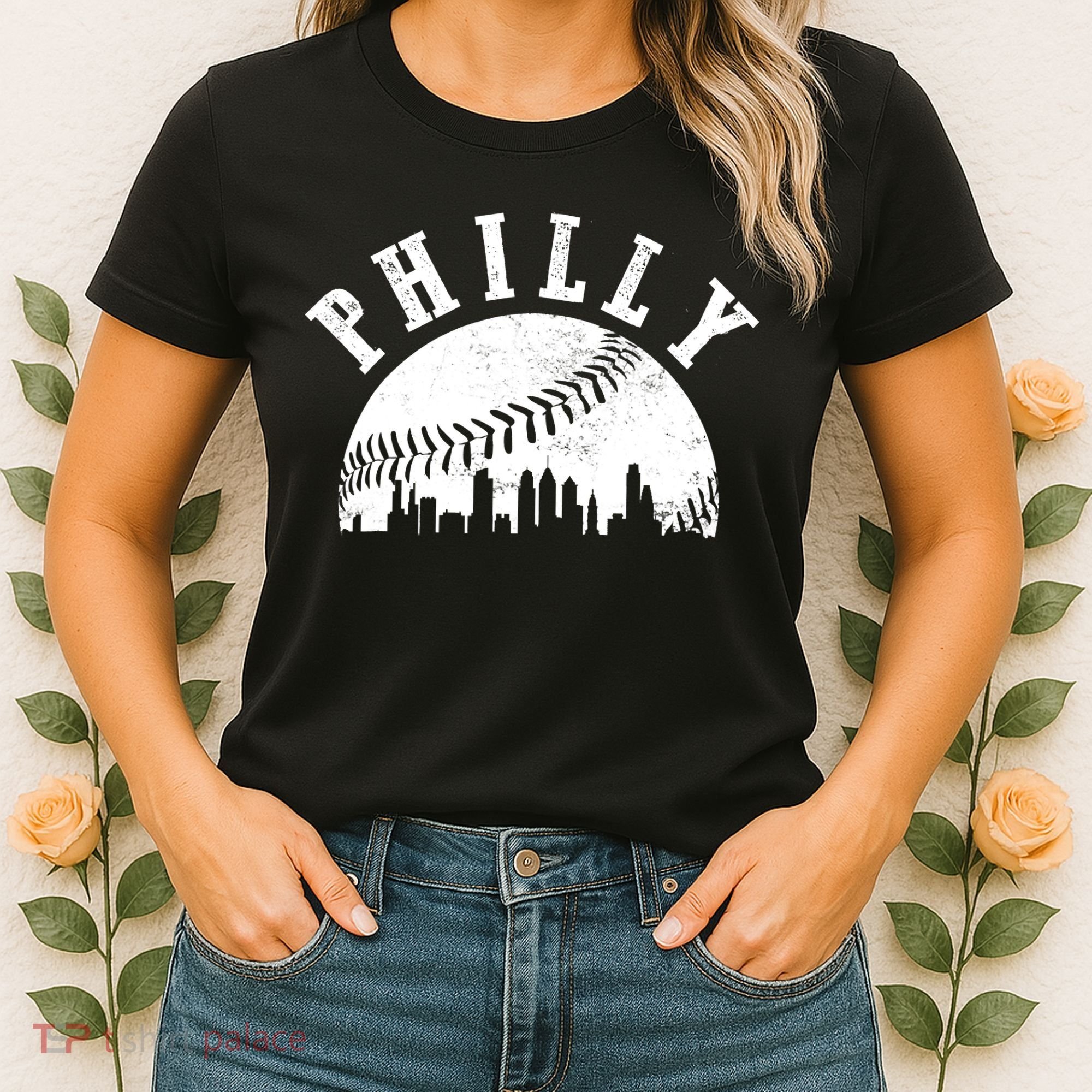 Philly Baseball Sports Skyline Illustration Cityscape Women's T-Shirt