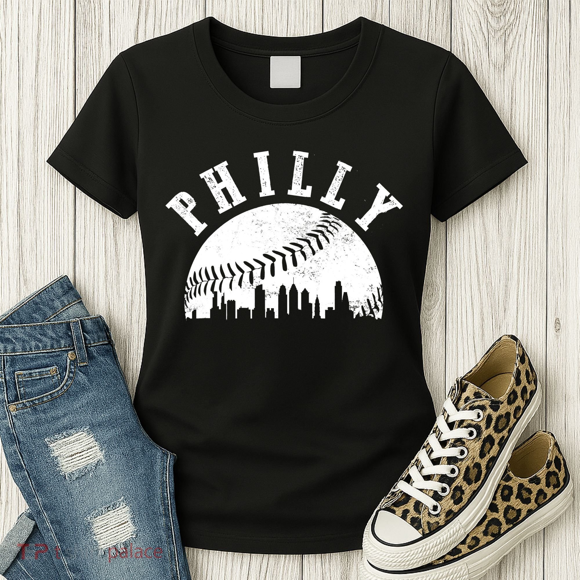 Philly Baseball Sports Skyline Illustration Cityscape Women's T-Shirt