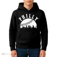 Philly Baseball Sports Skyline Illustration Cityscape Kids Hoodie thumb 4