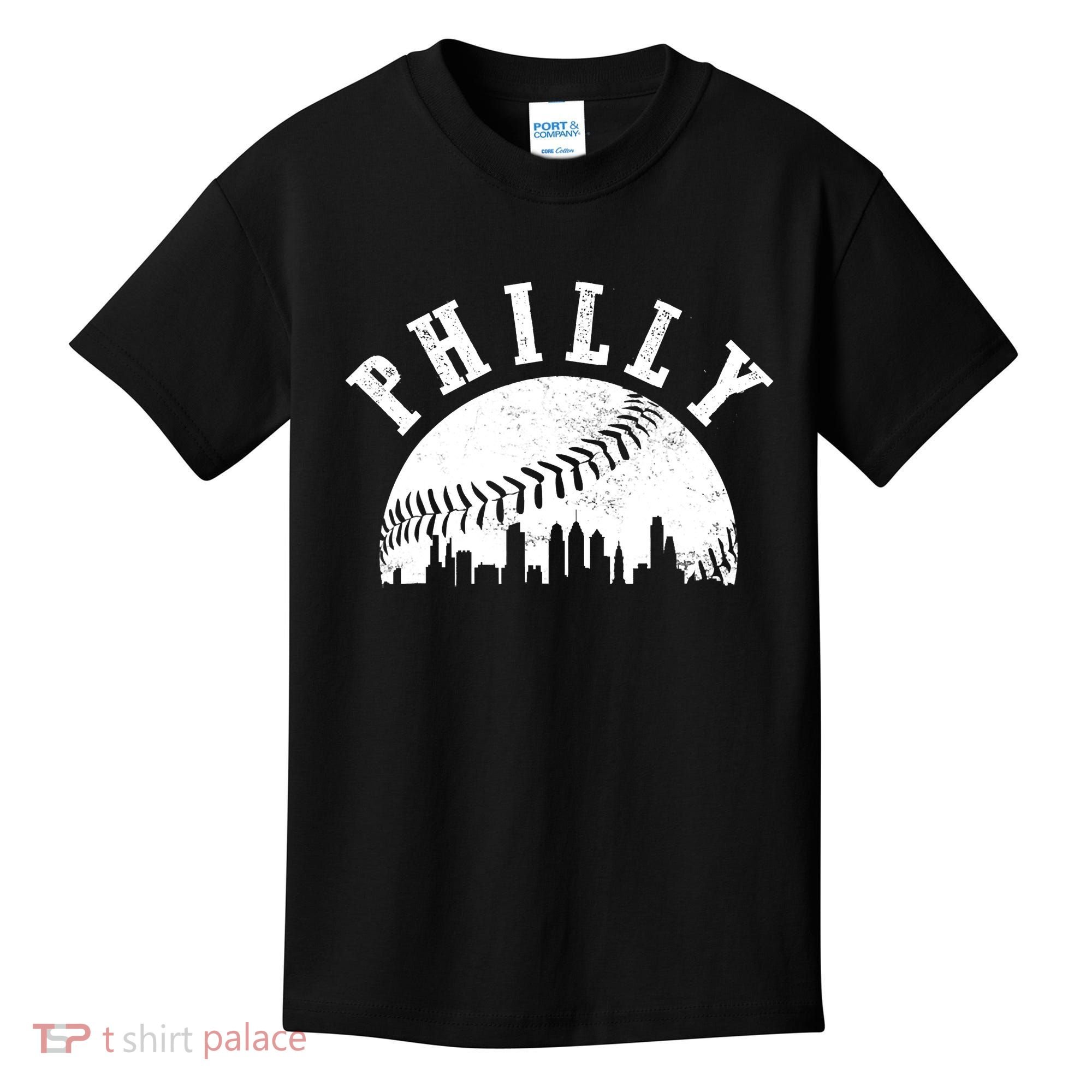 Philly Baseball Sports Skyline Illustration Cityscape Kids T-Shirt