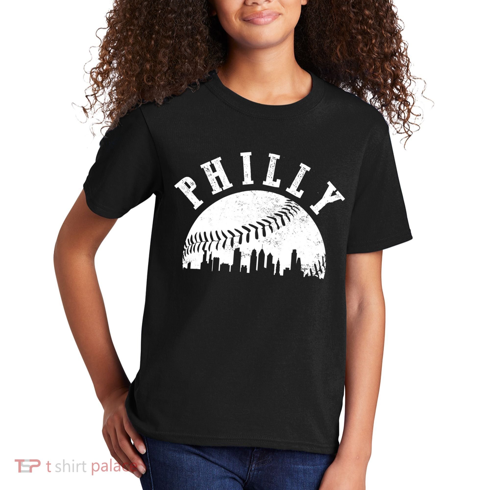 Philly Baseball Sports Skyline Illustration Cityscape Kids T-Shirt