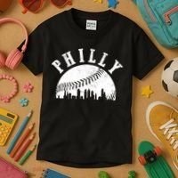 Philly Baseball Sports Skyline Illustration Cityscape Kids T-Shirt thumb 3