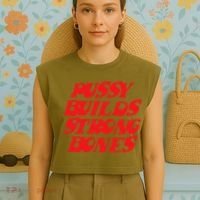 Pussy Builds Strong Bones Garment-Dyed Women's Muscle Tee thumb 4