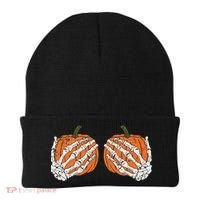 Pumpkin Boobies Skeleton Hands Funnys Funny Halloween Funny Beanie thumb 0