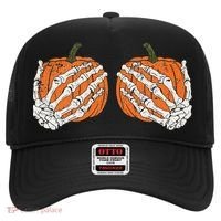 Pumpkin Boobies Skeleton Hands Funnys Funny Halloween Funny Hat thumb 0