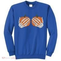 Pumpkin Boobies Skeleton Hands Funnys Funny Halloween Funny Sweatshirt thumb 0