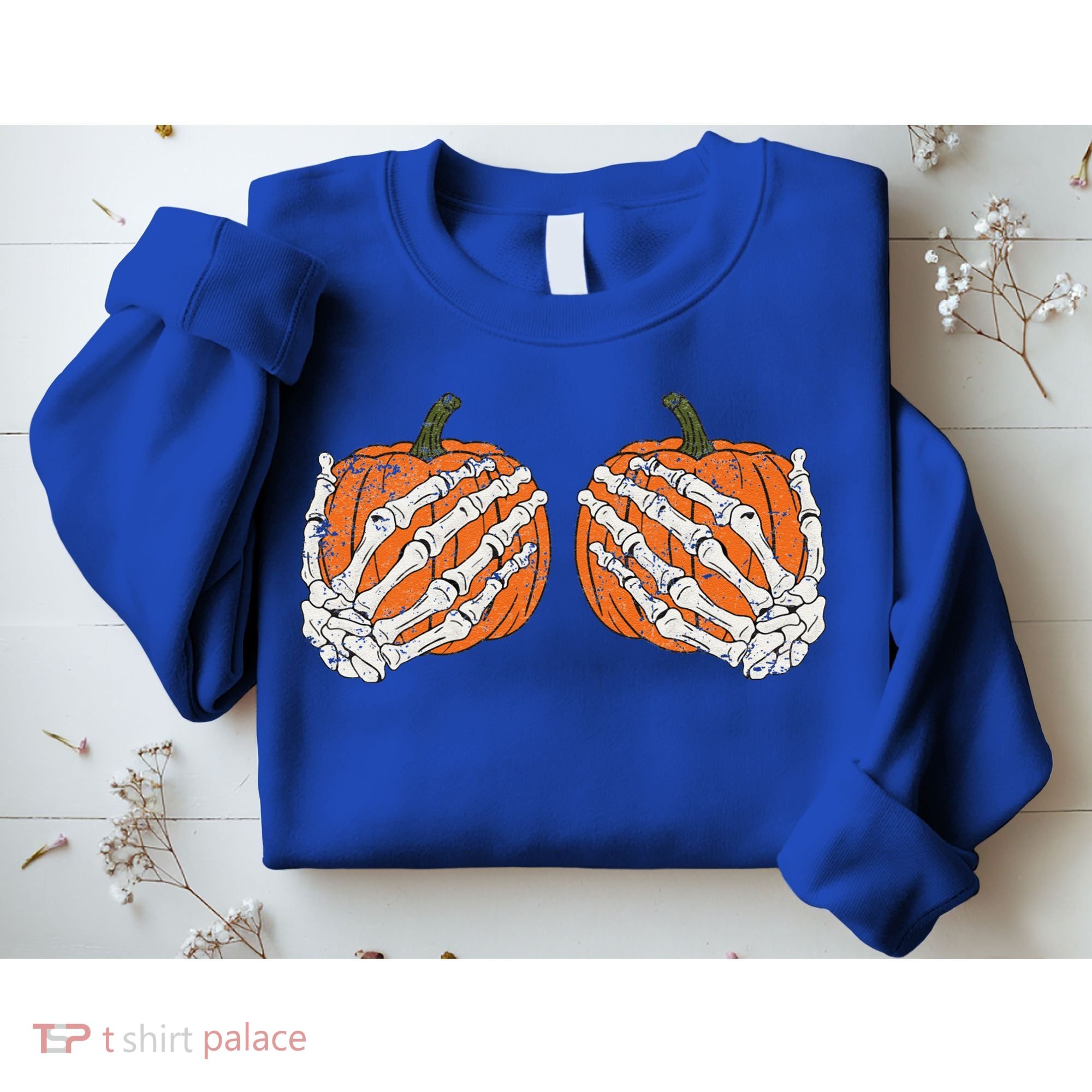 Pumpkin Boobies Skeleton Hands Funnys Funny Halloween Funny Sweatshirt
